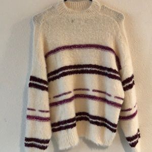 Barshka White with Pink Stripes Cozy Sweater